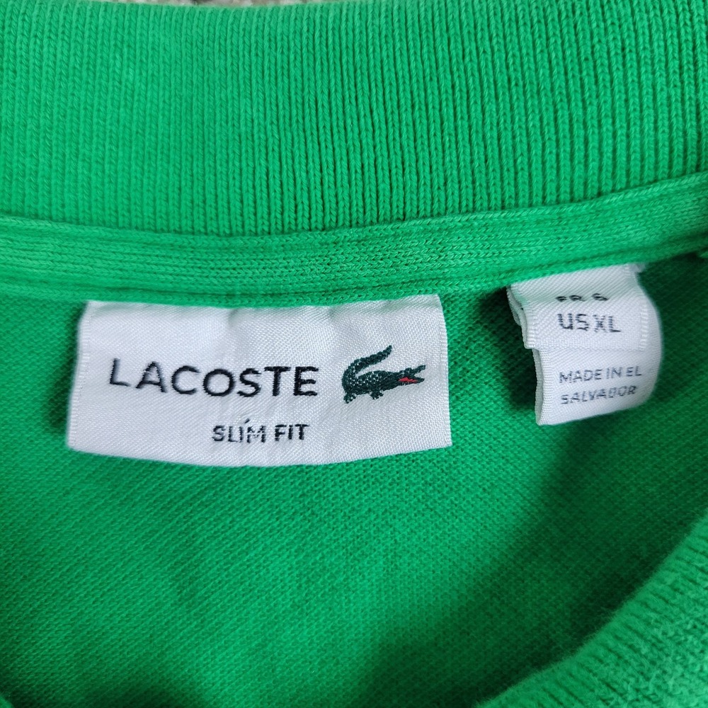 Lacoste Slim Fit Mens XL Solid Green Stretch Knit Polo Short Sleeve Logo - Picture 4 of 6